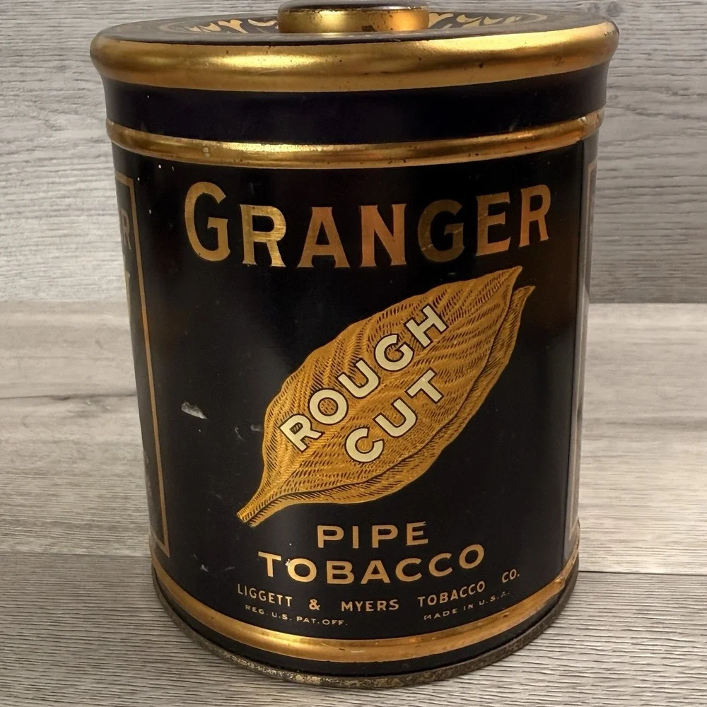 Vintage Granger Pipe Tobacco Gold Rim Rough Cut 14 Oz Tin Can Made USA